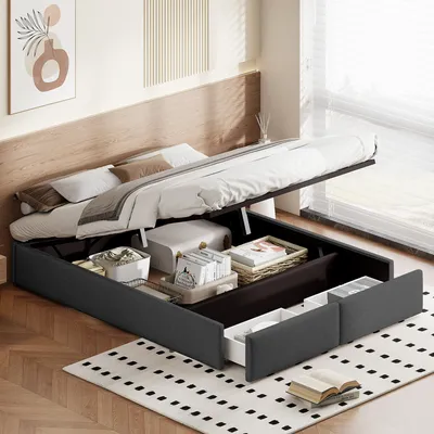 Produktbild von Polsterbett 160x200 cm,Boxspringbett 160x200,mit Lattenrost,Doppelbett,Jugendbett,Leinen,Grau