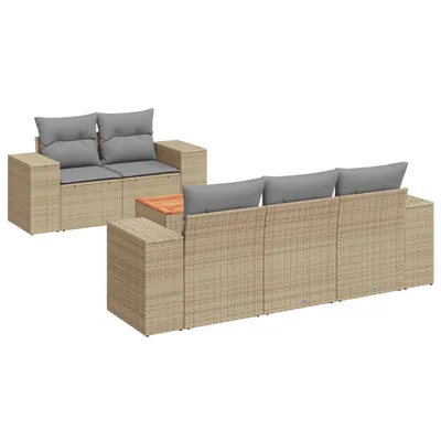 Produktbild von vidaXL 6-tlg. Garten-Sofagarnitur mit Kissen Beige Poly Rattan
