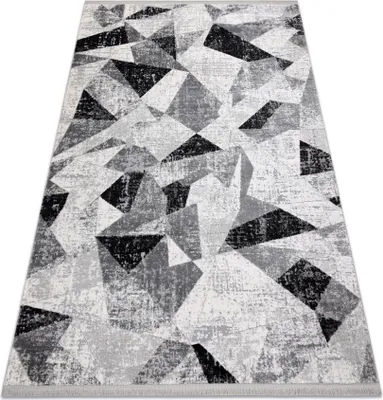 Zdjęcie produktu dla Dywan TULS nowoczesny, strukturalny, frędzle 51211 Geometryczny antracyt szary 140x190 cm