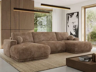 Produktbild von MKS MEBLE Ecksofa XXL Wohnlandschaft RINA U-Form Ecksofa mit Schlaffunktion & Wellenfederung, DL-Schlaffunktion - Braun Cord