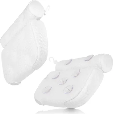 Produktbild von BigDean Badewannenkissen atmungsaktiv 4D Wannenkissen Badekissen mit 7 starken rutschfesten Saugnäpfen + Wandhaken antibakterielles Nackenkissen