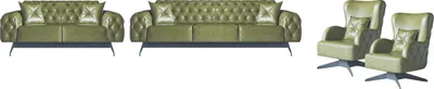 Produktbild von Chesterfield Polster 3-Sitzer 2-Sitzer Sessel Grün Set Klassisch Leder 4tlg.