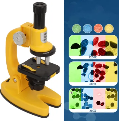Immagine prodotto di Set scientifico con microscopio per bambini, portatile, 200 x 1200 x, per studenti, casa, scuola, laboratorio, giallo