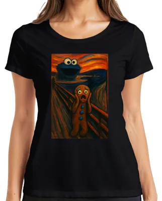 Immagine prodotto di Gingerbread Man Scream Cookie Monster Evening Red Scary Carnival Ladies T-Shirt, Nero, S