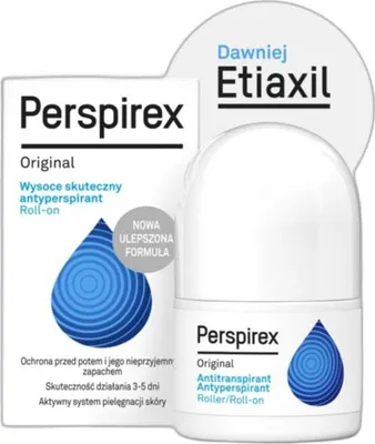 A product shot of Perspirex Original Anti-Perspirant Roll-On with packaging.