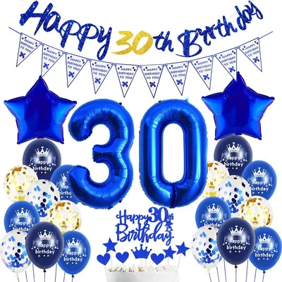 30. Geburtstag Deko Set Marineblau – Ballons, Banner, Konfetti