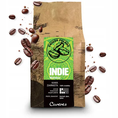 Zdjęcie produktu dla Kawa ziarnista Caveres INDIE MALABAR 100% Arabica 250 g ŚWIEŻO PALONA rzemieślnicza palarnia kawy premium