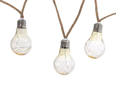 Produktbild von Dehner Solar-Lichterkette Manaus, mit 10 warmweißen Glühbirnen, IP44, Kunststoff/Hanf, Farben natur/transparent/silber