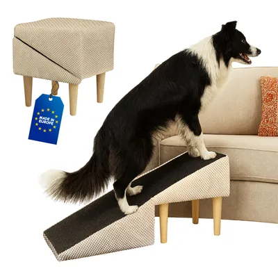 Produktbild von Outentin Hundetreppe Klappbar 36 cm – Weiche, Rutschfeste Tiertreppe für Sofa & Bett – Stabil, Leise & Pflegeleicht, Möbeloptik – Beige