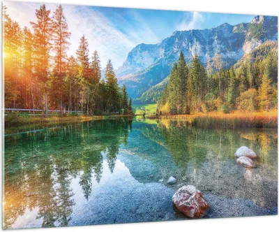 Produktbild von Bilder auf glas - Einteilig - Landschaft Berge Morgendämmerung - 100x70cm - Glasbilder - Wandbilder - Bilder - Wanddekoration aus Glas - Glas Bilder - Wandbild auf Glas - GAA100x70-4456