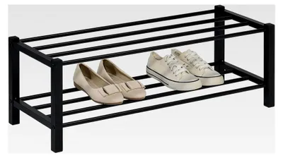 Produktbild von Schuhregal NAVAN Metall Schwarz, stabile Schuhbank mit 2 Ablagen, platzsparende Schuhkommode, geeignet für offenes Schuhregal, Schuhständer, Schuhregale
