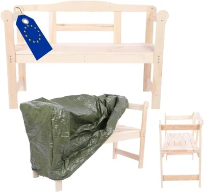Produktbild von MODO24 Gartenbank Holz, 2-Sitzer, Schutzhülle PVC, Friesenbank, Parkbank, Massivholz, 46x118x78 cm, Natur Imprägniert, G01