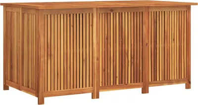 A wooden storage box with slatted doors and sides, shown from the front.