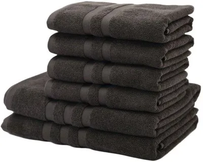 Produktbild von Unyqoos® 6-teiliges Handtuch-Set aus 100% Baumwolle – 2 Badetücher & 4 Gesichtshandtücher, weich und saugfähig,  Standard 100, pflegeleicht, Anthrazit