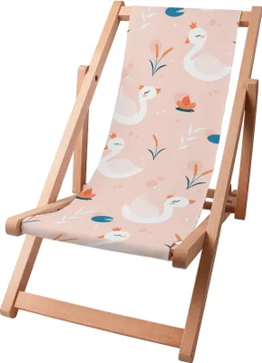 Zdjęcie produktu dla Dreamroots Leżak dziecięcy składany drewniany, drewno bukowe do 130 kg, leżak składany z 3-stopniową regulacją nachylenia oparcia, Łabędzie z Koroną