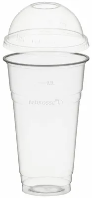Produktbild von 50x Trinkbecher 500ml + Domdeckel mit Rundloch aus PLA