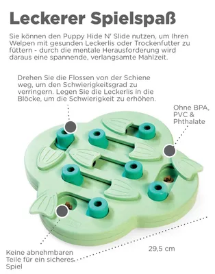 Produktbild von Outward Hound Nina Ottosson Puppy Hide n' Slide - Interaktives Leckerli-Denkspielzeug für Hunde - Grün