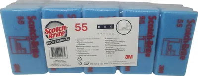 Produktbild von 10x 3M™ Scotch-Brite™ Schwamm 55, Blau / Braun, 70 mm x 130 mm, 10 x 10 Stück / Karton