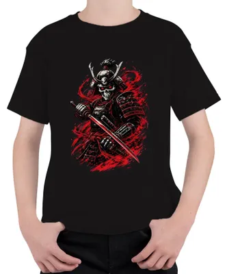 Obrázek produktu pro Samurajský skelet, válečník, katana, Japonsko, lebka, Bushido, Y2K, ronin, dětské tričko, černá barva, velikost 152