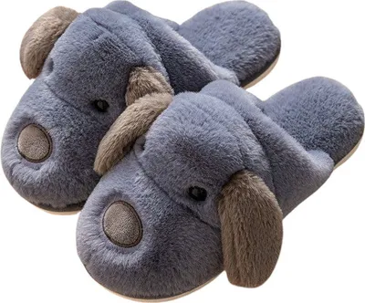 Produktbild von Herren Weich Pantoffeln, Hund Muster Hausschuhe Plüsch Schlappen Slipper Dunkelblau, Gr. 40/41