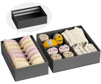 Imagen del producto de Organizadores para armario, para ropa interior, calcetines y ropa, juego de 2 unidades, color gris