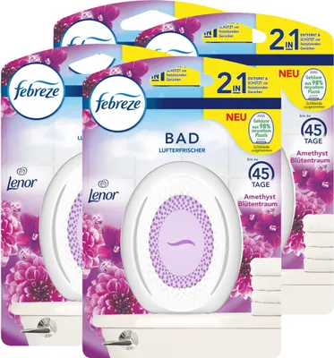Produktbild von Procter & Gamble Lufterfrischer Amethyst Blütentraum, 4er Pack, Geruchsentfernung ohne Strom und Batterien, bis zu 45 Tage, nachfüllbar