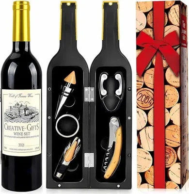 Produktbild von Weinflasche Geformt Korkenzieher Set,5 Stück Weinkorkenzieher-Set,Weinzubehör Geschenkset,Weinöffner Set,Wein Sommelier Sets mit Flaschenöffner,Weinverschlüsse (gold bottle001) | Bar,Weinparty,Geschenk