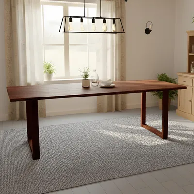 Produktbild von Esstisch Graz | 280 x 100 cm | Akazienholz massiv | Farbe: Nussbaum | echte Baumkante | U-Gestell Holz | pflegeleichter Esszimmertisch/Baumkantentisch/Küchentisch