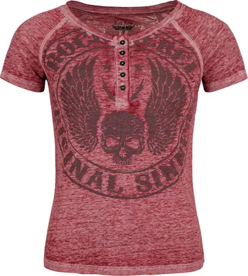 Produktbild von Rock Rebel by EMP Damen bordeaux-farbenes T-Shirt mit Frontprint und Knopfleiste S