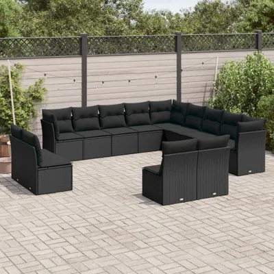 Produktbild von Schlichtes 13-tlg. Garten-Sofagarnitur,Lounge-Gartenmöbel, Gartensofa Set mit Kissen Schwarz Poly Rattan DE8232