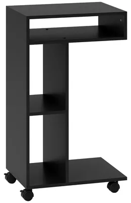 Produktbild von C-förmiger Beistelltisch auf Rollen mit 3 Fächern | Farbe: Schwarz | Abmessungen: 40x30x69 cm