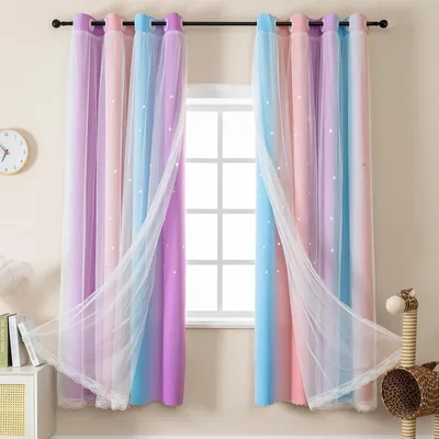 Verdunkelungsvorhang mit Sternausschnitt, 160x132 cm, 2 Paneele, Regenbogen