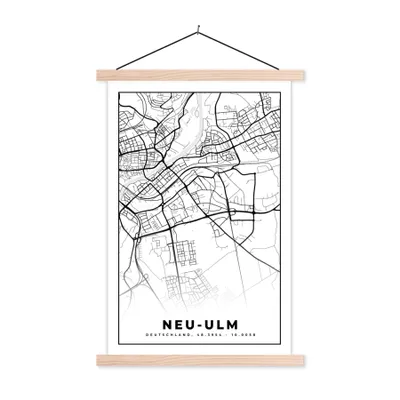 Produktbild von MuchoWow® Textilposter Karte - Neu-Ulm - Stadtplan 120x180 cm mit holzfarbenen Rahmen - Textil-Plakat