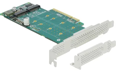 Produktbild von DeLOCK PCI Express x8 Karte zu 2 x intern NVMe M.2 Key M - Bifurcation - Low Profile Formfaktor, PCIe, M.2, Niedriges Profil, PCIe 4.0, 5 - 50 °C, -25 - 70 °C