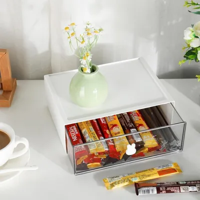 Immagine prodotto di Contenitore impilabile in plastica per bustine di tè, caffè, conservazione, ideale per cucina o bagno, colore bianco, dimensioni 23x17x8 cm