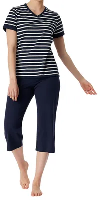 Image de Schiesser pyjama pantalon long casual essentials short sleeves midnight blue femmes