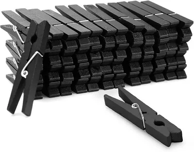 Produktbild von PolkaHome® 50er Pack Holz-Wäscheklammern Schwarz – 7,5 cm mit Edelstahlfeder, starke Holzklammern für Wäsche, Kleidung, Fotos,