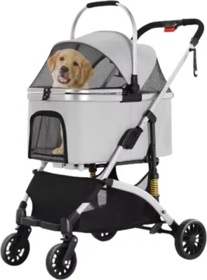 Image de Poussette pour chien 2 en 1 – Poussette pliable pour animaux – Pour chiens et chats – Tout terrain – 360° – Jusqu'à 40 kg – Argent/gris