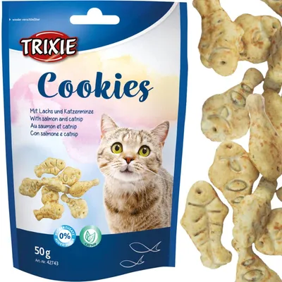 Produktbild von Katzenleckerli-Kekse mit Fisch und Katzenminze, Trixie PREMIO Cookies, 50 g