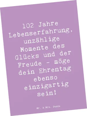 Produktbild von Mr. & Mrs. Panda Postkarte Spruch 102. Geburtstag Glück - Lavendeltraum - Geschenk, besondere Momente, bildkarte, Postkarten, Liebe, Geburtstagsspruch, Happy Birthday