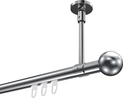 Produktbild von Interdeco Innenlaufstange / Gardinenstange mit Innenlauf Chrom, Typ Sonette Luino (Kugel) Deckenmontage, 20 mm Ø 1-läufig, 140 cm