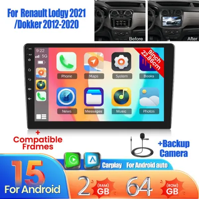 Immagine prodotto di Autoradio per auto Android - Doppio DIN - Schermo touchscreen da 9 pollici - CarPlay e Android Auto wireless