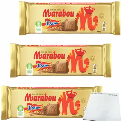 Produktbild von Marabou Schokolade Daim 3er Pack (3x170g Tafel) + usy Block
