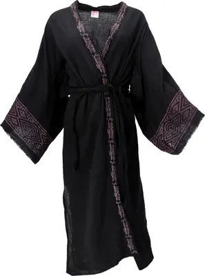 Produktbild von Baumwollkimono, Oversize Kimono Mantel, Natürlicher Boho Kimono - Schwarz, Damen, Baumwolle, Kimono
