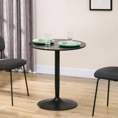 Image de Table ronde pour 2 personnes, petite table de cuisine, plateau en MDF, pieds en acier, couleur noire | 70 x 70 x 75 cm | 9 kg