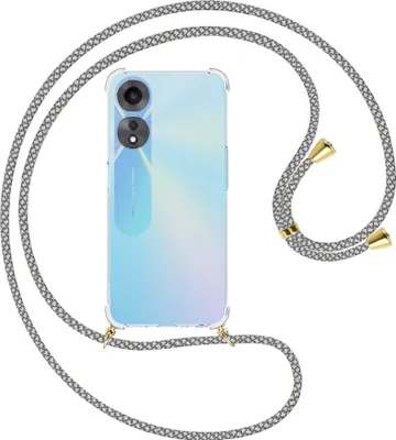 Produktbild von Handykette Backcover-Schutzhülle mit Band (Metall goldfarben) für Oppo A58 5G, Oppo A78 5G (6.56'') - weiß/grau kariert