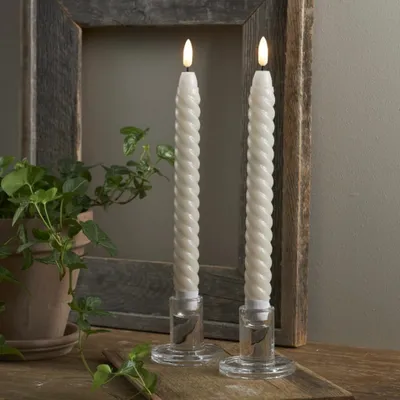 Zdjęcie produktu dla Zestaw 2x świeca led woskowa obiadowa FLAMME SWIRL beżowy 25cm