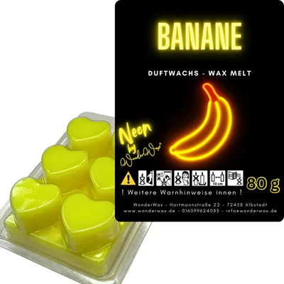 Produktbild von WonderWax Neon Duftwachs Wax Melts für Duftlampe, 6 Herzen Duftmelt Wachsmelt Sojawachs Neon Herzen für Raumdüfte, Wachs Duftöl Indoor Herbst Melts für Aromalampe Banane