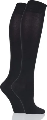 Produktbild von SockShop Damensocken Kniestrümpfe Strumpfstrümpfe 2er-Pack Schwarz 36-41