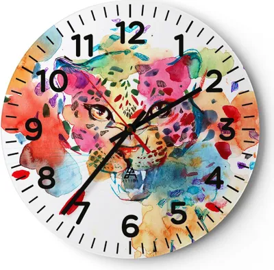 Produktbild von Wanduhr - Rund - Glasuhr - Farbe Konzept Katze - 40x40cm - Schleichendes Uhrwerk - Lautlos - zum Aufhängen bereit - Dekoration Modern - Wanddekoration aus Glas - C4AR40x40-3068